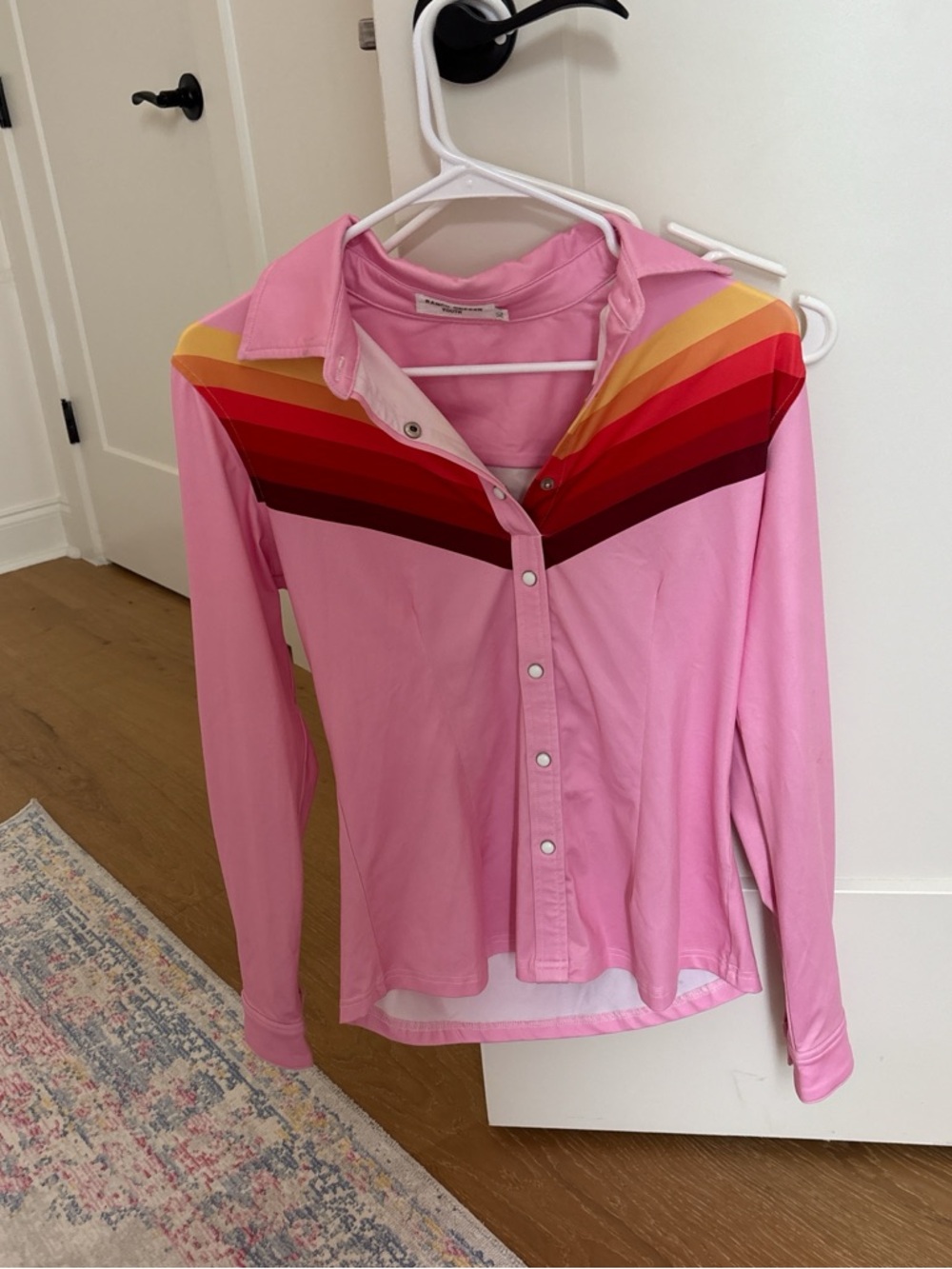 Pink Button-Down Shirt with Sunset Chevron Detail